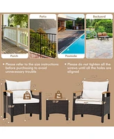 Gymax 3 Piece Patio Bistro Set Pe Rattan Conversation Furniture Set w/ Acacia Wood Tabletop