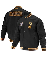 Fisll Men's and Women's Black New York Knicks Logo Man Shadow Collection Full-Snap Varsity Jacket