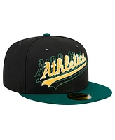 New Era Men's Black Athletics Shadow Stitch 59FIFTY Fitted Hat