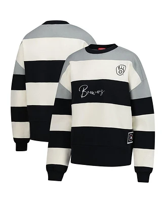 Mitchell & Ness Women's Gray/Black Milwaukee Brewers Cooperstown Collection Blocked Fleece Pullover Sweatshirt