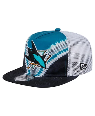 New Era Men's Black/Teal San Jose Sharks Throwback V-Dye Adjustable Golfer Hat