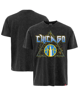 Sportiqe Men's and Women's Black Chicago Sky Rock Roll Collection Angus Mineral Wash Premium T-Shirt
