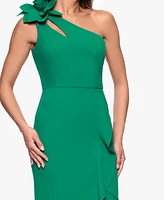 Xscape Petite Asymmetrical One-Shoulder Ruffled Midi Dress