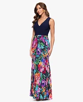 Xscape Women's V-Neck Printed-Skirt Gown