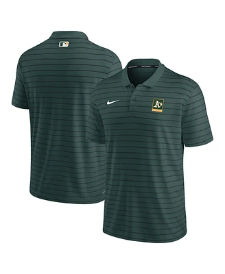 Nike Men's Green Oakland Athletics Authentic Collection Striped Performance Pique Polo Shirt