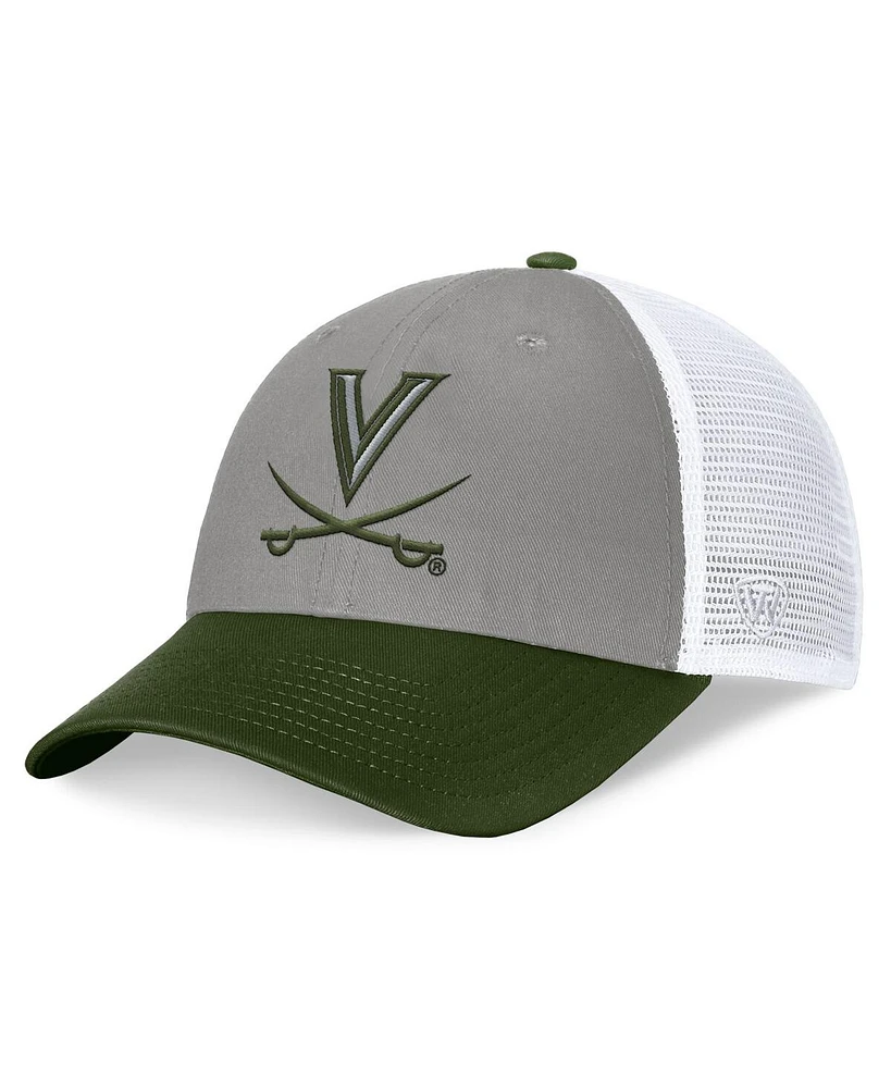 Top of the World Men's Gray/Green Virginia Cavaliers Oht Military Appreciation Badge Trucker Adjustable Hat