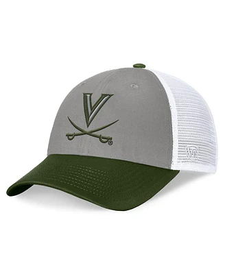 Top of the World Men's Gray/Green Virginia Cavaliers Oht Military Appreciation Badge Trucker Adjustable Hat