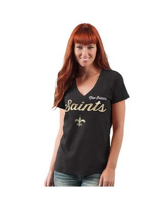 G-iii 4Her by Carl Banks Women's Black New Orleans Saints Post Season V-Neck T-Shirt