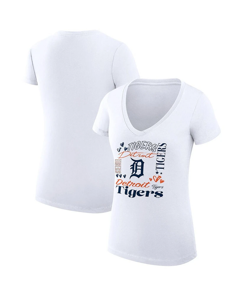 G-iii 4Her by Carl Banks Women's White Detroit Tigers Collage Team Graphic V-Neck Fitted T-Shirt