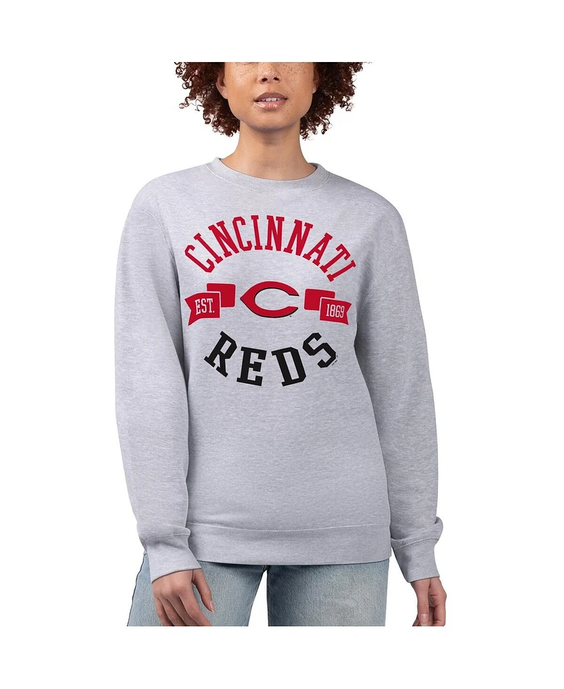 G-iii 4Her by Carl Banks Women's Heather Gray Cincinnati Reds Team Logo Fleece Pullover Sweatshirt