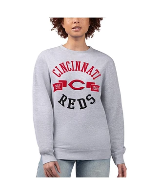 G-iii 4Her by Carl Banks Women's Heather Gray Cincinnati Reds Team Logo Fleece Pullover Sweatshirt