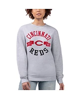 G-iii 4Her by Carl Banks Women's Heather Gray Cincinnati Reds Team Logo Fleece Pullover Sweatshirt