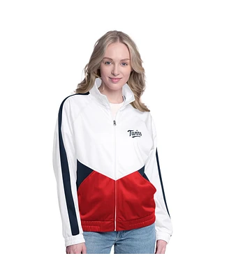 G-iii Sports by Carl Banks Women's White/Navy Minnesota Twins Rally Rhinestone Raglan Full-Zip Track Jacket