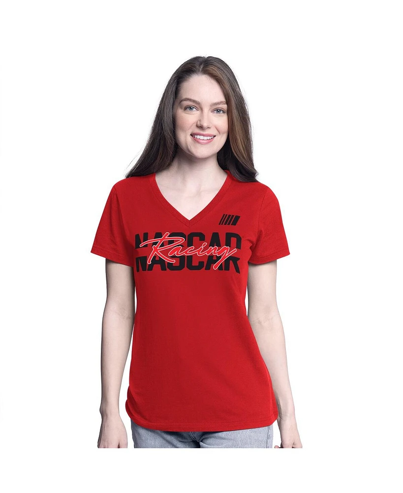 G-iii 4Her by Carl Banks Women's Red Nascar Batter Up V-Neck T-Shirt