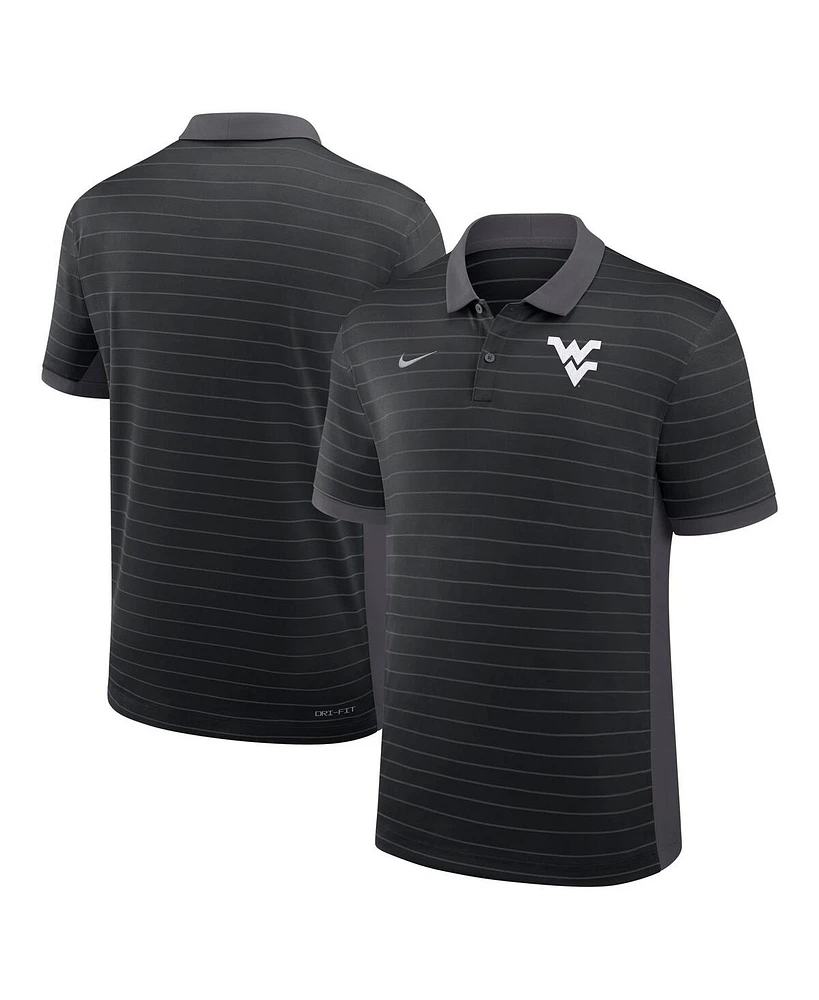 Nike Men's Black West Virginia Mountaineers 2025 Early Season Coaches Sideline Victory Stripe Performance Polo Shirt