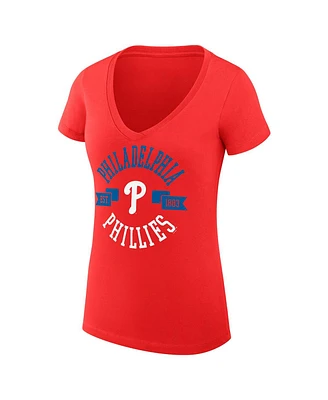 G-iii 4Her by Carl Banks Women's Red Philadelphia Phillies City Graphic V-Neck Fitted T-Shirt