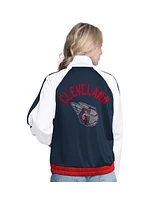 G-iii Sports by Carl Banks Women's White/Navy Cleveland Guardians Rally Rhinestone Raglan Full-Zip Track Jacket