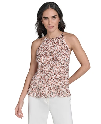 Calvin Klein Petite Printed Pleated Sleeveless Halter Top