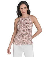 Calvin Klein Petite Printed Pleated Sleeveless Halter Top
