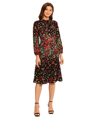 Maggy London Women's Crew Neck Long-Sleeve Midi Dress