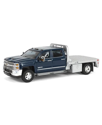 1/64 2016 Silverado 3500 Flatbed Dually Truck, Blue Exclusive Greenlight