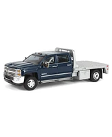 1/64 2016 Silverado 3500 Flatbed Dually Truck, Blue Exclusive Greenlight