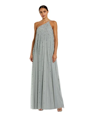 Mac Duggal Women's One Shoulder Embellished Trapeze A Line Gown