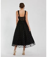 Mac Duggal Women's Polka Dot Net Bustier A-Line Midi Dress