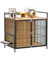 PawHut Dog Crate Furniture 30 in Dog Kennel Table with Rotatable Bowls,
