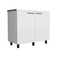 Salento 2 Freestanding Utility Base Cabinet with Stainless Steel Countertop and 2-Door, Smokey Oak