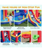 9-in-1 Inflatable Bounce Castle with Water Slide and Splash Pool with 735W Blower