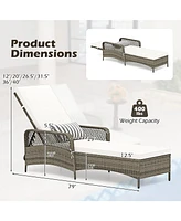 Gymax 2 Pcs Pe Wicker Chaise Lounge Chair 6-Position Adjustable Patio Recliner w/ Soft Cushions