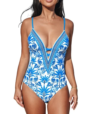 Cupshe Women's Plunging V Neck Cutout Crisscross Back One Piece Swimsuit