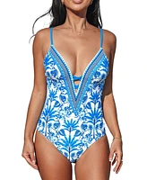 Cupshe Women's Plunging V Neck Cutout Crisscross Back One Piece Swimsuit