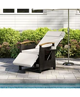 Gymax 2PCS Patio Rattan Lounge Chair Pe Wicker Recliner Chair w/ Adjustable Backrest & Footrest
