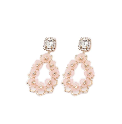 Sohi Women's Pink Teardrop Flora Drop Earrings