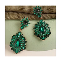 Sohi Women's Green Embellished Drop Earrings