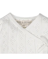 Hope & Henry Baby Organic Long Sleeve Pointelle Wrap Sweater Footed Legging Set