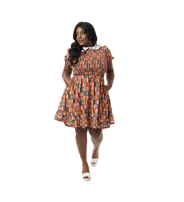 Unique Vintage Plus 1960s Smocked Fit & Flare Dress With Collar