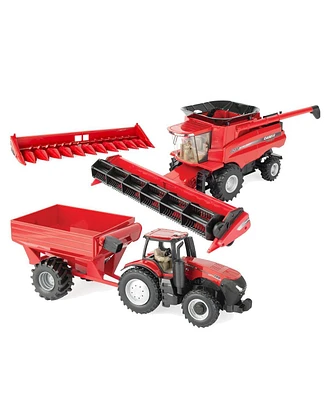 Tomy 1/32 Case Ih 8230 Combine w/ Both Heads, Afs Connect Magnum 380 & Grain Cart Set