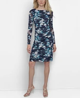 Dkny Women's Printed Mesh Long-Sleeve Sheath Dress