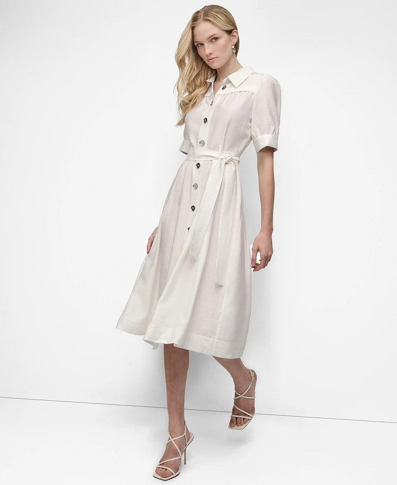 Dkny Women's Elbow-Sleeve Belted Midi Shirtdress