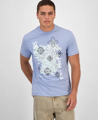 Guess Men's Faded Flower Short Sleeve Logo Graphic T-Shirt