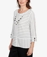 Alfred Dunner Women's Santa Barbara Splice Textured Stripe Top with Necklace