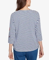 Alfred Dunner Women's El Paso Floral Stripe Ruched Sides Top