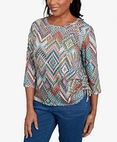 Alfred Dunner Women's El Paso Ikat Diamond Detailed Neckline Top