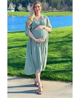 Pinkblush Maternity Light Olive Pleated V Neck Maxi Dress