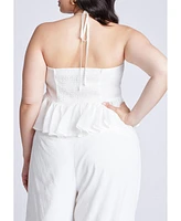 Eloquii Plus Shirred Halter Peplum Top