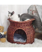 Bingopaw 2-in-1 Handwoven Willow Cat Bed & Storage Basket: Breathable, Reinforced Base, Arched Entry, 2-Tier