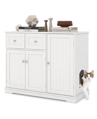 Cat Litter Box Enclosure with 2 Drawers and 3 Doors for Kittens and Adult Cats